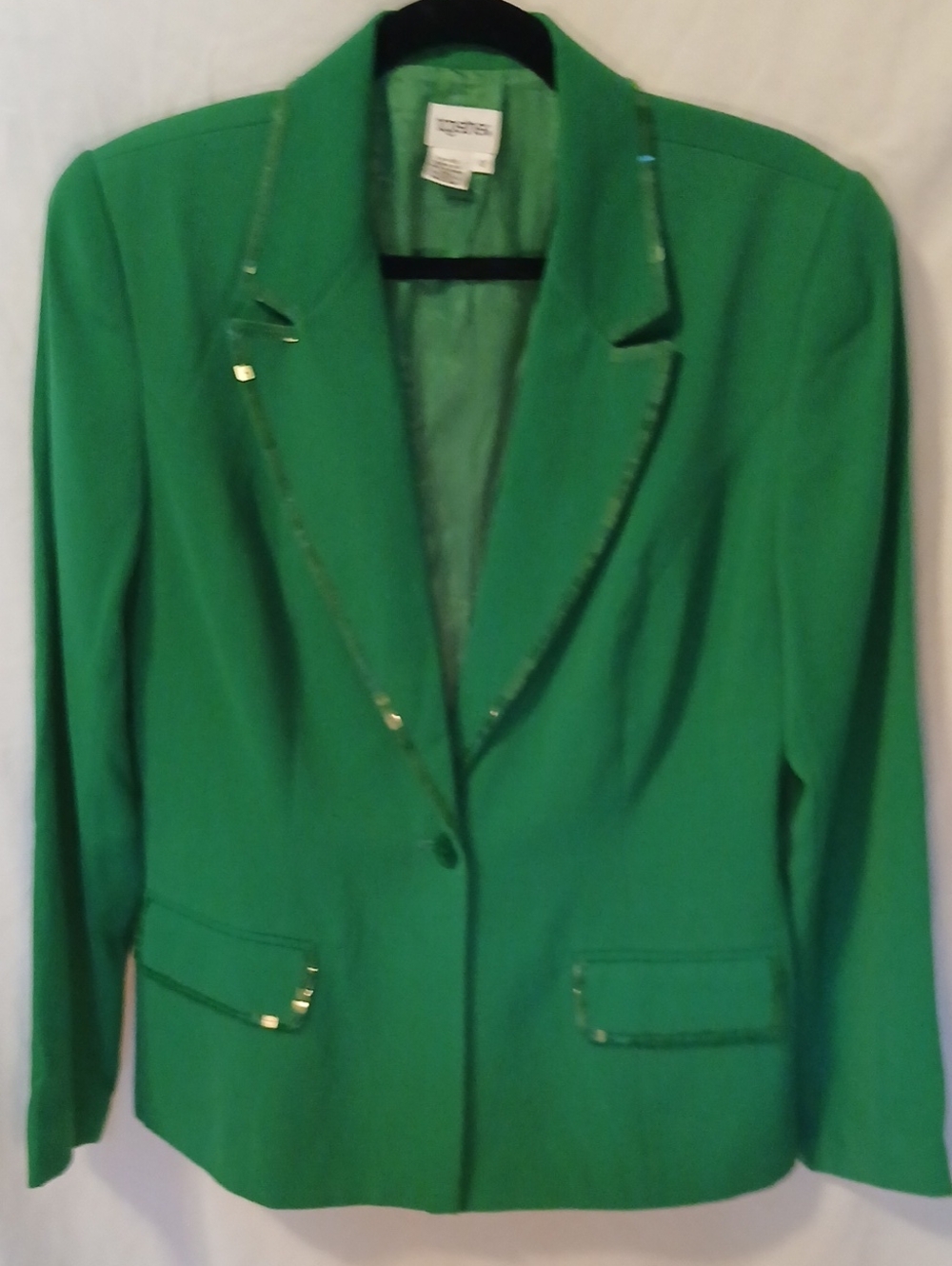 Together Vintage Green Blazer with Sparkle Trim On Collar And Pockets! SEE VIDEO